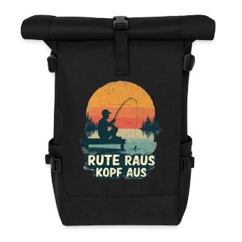 Angeln Angler Fischer Fischen Angel Spruch - Rolltop Rucksack - Schwarz - Vorne