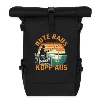 Angeln Angler Fischer Fischen Angel Spruch - Rolltop Rucksack - Schwarz - Vorne