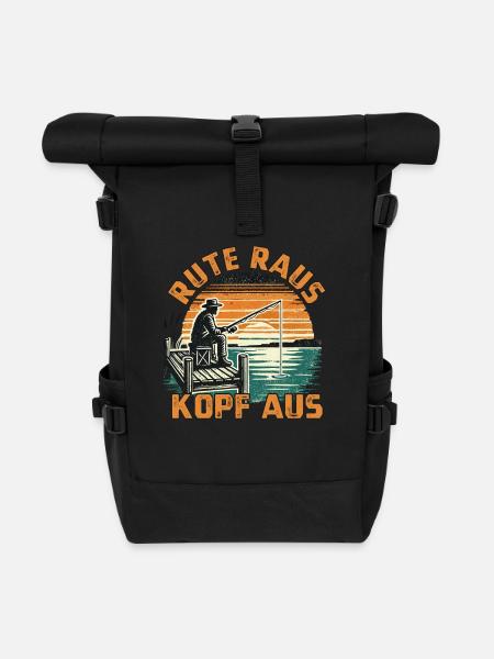 Angeln Angler Fischer Fischen Angel Spruch - Rolltop Rucksack - Schwarz
