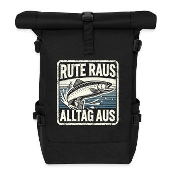 Angeln Angler Fischer Fischen Angel Spruch - Rolltop Rucksack - Schwarz - Vorne