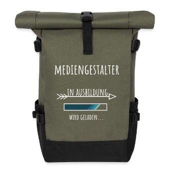 Mediengestalter Ausbildung Beruf Geschenk - Rolltop Rucksack - Olive/Schwarz - Vorne