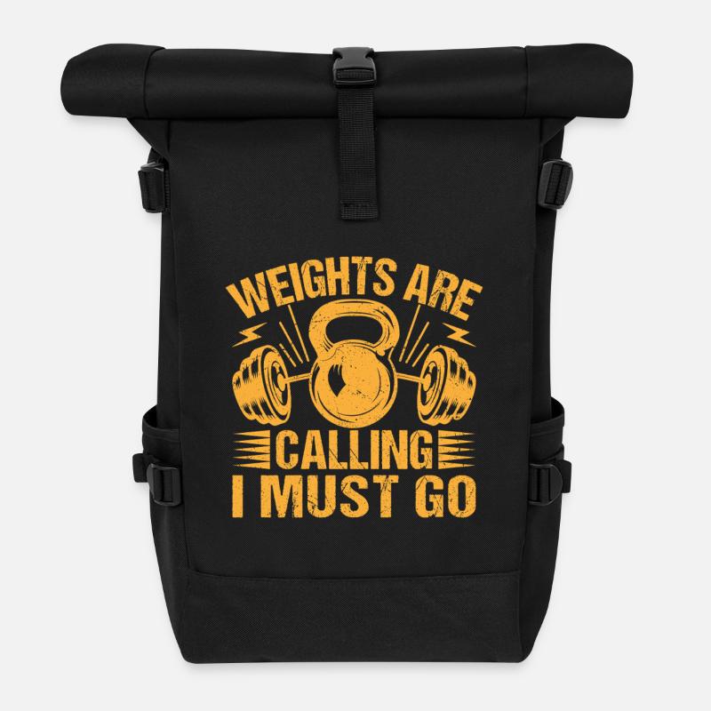 Fitness Motivation Bodybuilder Weights Are Calling - Roll Top Backpack - black