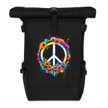 Friedenszeichen Love Peace Hippie 70er 60er Jahre - Rolltop Rucksack - Schwarz - Vorne