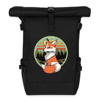Retro Fuchs Füchse Vintage 80er 90er Waldbewohner - Rolltop Rucksack - Schwarz - Vorne
