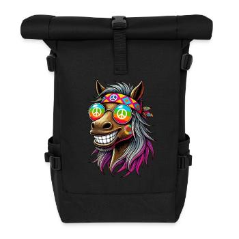 Hippie 70er Jahre 1970er 60er Jahre Party Pferd - Rolltop Rucksack - Schwarz - Vorne