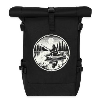 Fishing, Angler, Fisherman, Fishing, Bigfoot - Roll Top Backpack - black - Front