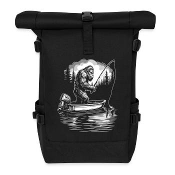 Fishing, Angler, Fisherman, Fishing, Bigfoot - Roll Top Backpack - black - Front