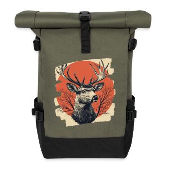 Deer with antlers - Roll Top Backpack - olive/black - Front