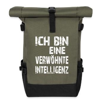 KI Spruch Ich bin eine verwöhnte Intelligenz - Rolltop Rucksack - Olive/Schwarz - Vorne