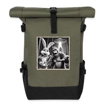 Pâques, Lapin de Pâques drôle, Lapin Selfie Fête de Pâques - Sac à dos roll top - olive/noir - Devant
