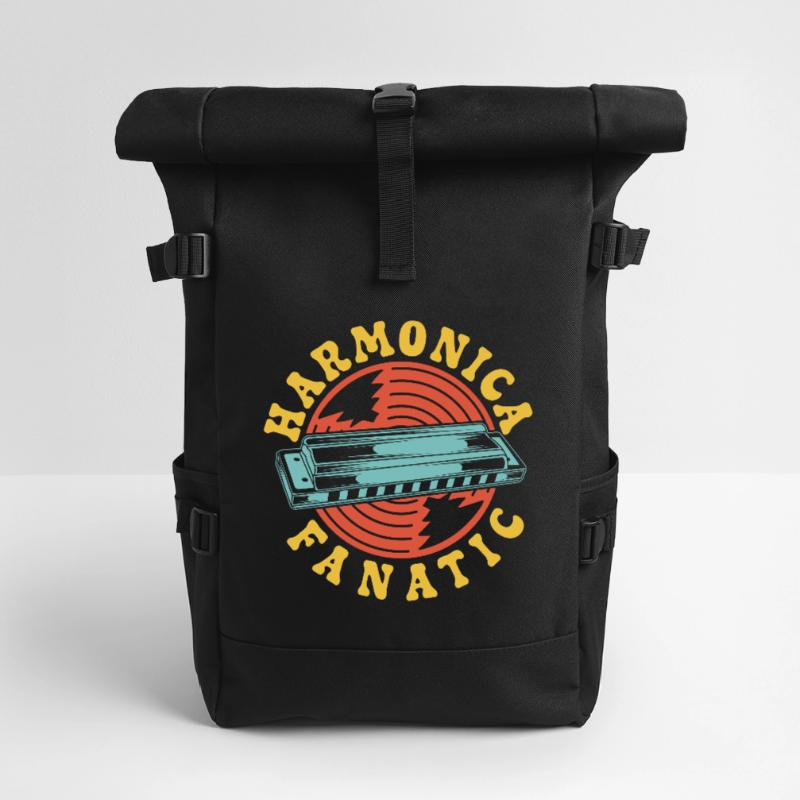 Funny Harmonica Player Fanatic Harmonica Roll Top Backpack