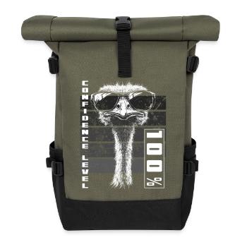 Bird Ostrich Sunglasses Confident Gift - Roll Top Backpack - olive/black - Front