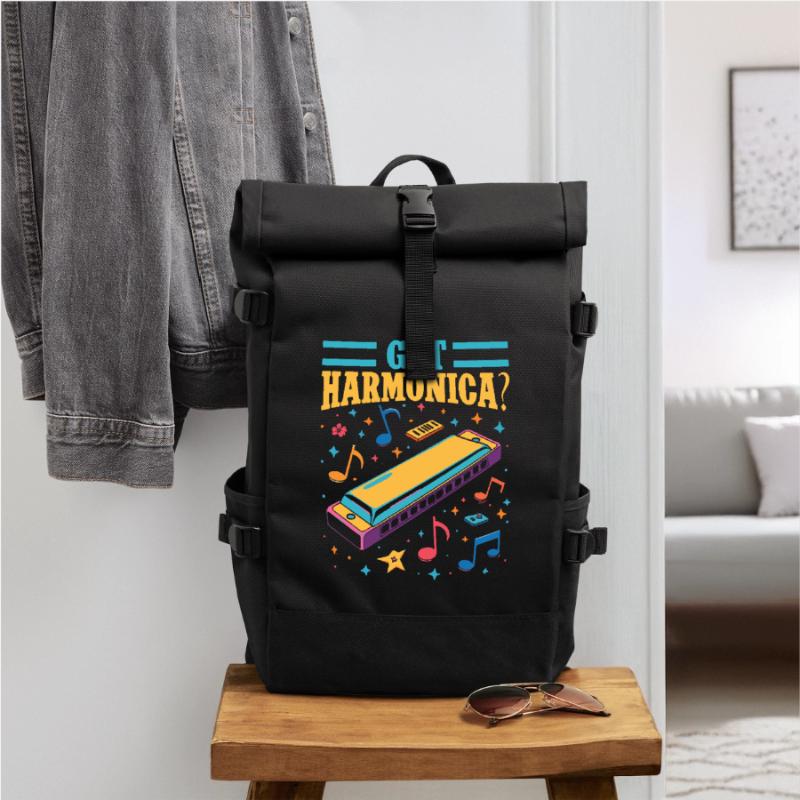 Funny Harmonica Player Got Harmonica Roll Top Backpack
