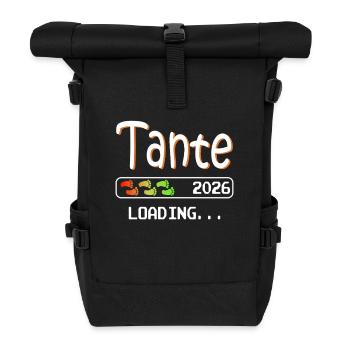 Werdende Tante 2026 loading ich werde Tante - Rolltop Rucksack - Schwarz - Vorne