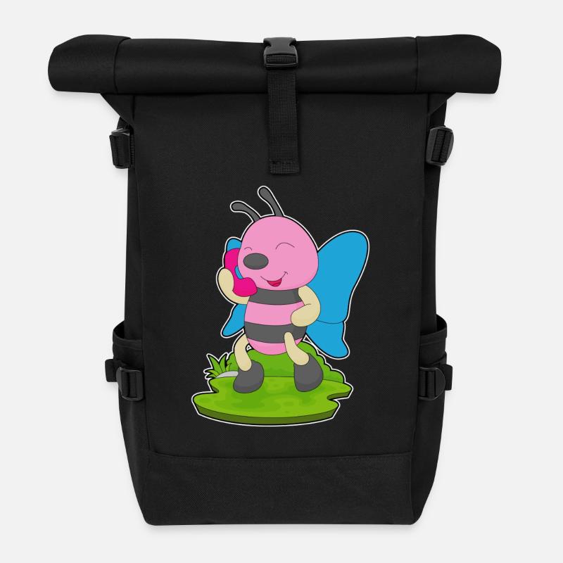 Schmetterling Telefon - Rolltop Rucksack - Schwarz