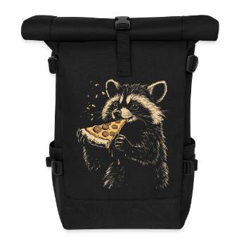 Waschbär isst Pizza - Rolltop Rucksack - Schwarz - Vorne