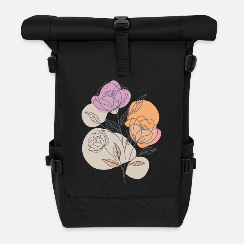 Fleurs - Printemps - Été - Dire - Sac à dos roll top - noir