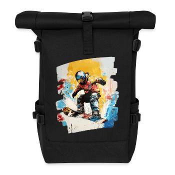 Snowboarder Pulverschnee - Rolltop Rucksack - Schwarz - Vorne