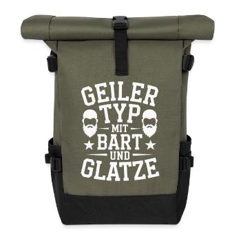 Geiler Typ Mit Bart & Glatze Glatzkopf Bartträger - Rolltop Rucksack - Olive/Schwarz - Vorne