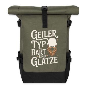 Geiler Typ Mit Bart & Glatze Glatzkopf Bartträger - Rolltop Rucksack - Olive/Schwarz - Vorne