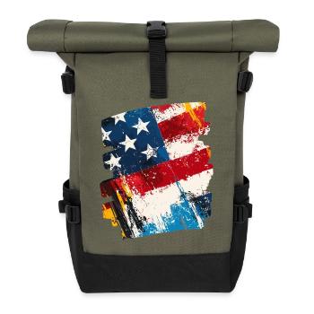 USA Flagge Vereinigte Staaten von Amerika - Rolltop Rucksack - Olive/Schwarz - Vorne