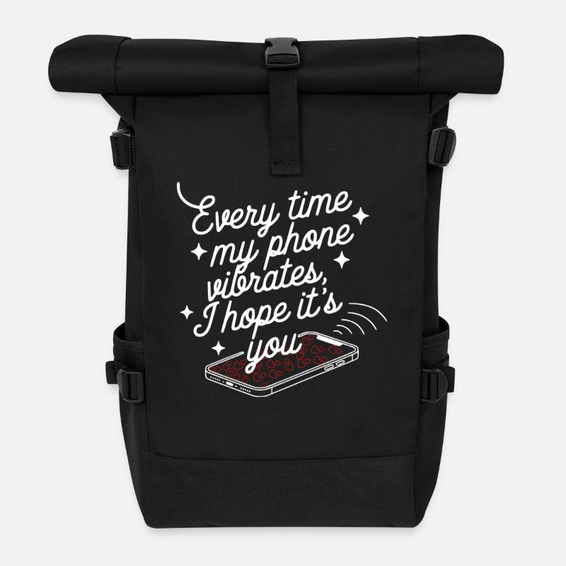 Simple Vibes – Sauberes Telefontext-Design mit Herzen - Rolltop Rucksack - Schwarz