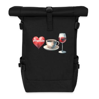 MomLife Kaffee Wein Herz Aquarell Look Lustig - Rolltop Rucksack - Schwarz - Vorne