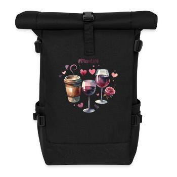 MomLife Kaffee Wein Herz Aquarell Muttertag - Rolltop Rucksack - Schwarz - Vorne