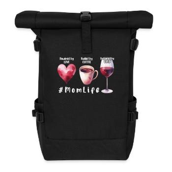 MomLife Kaffee Wein Liebe Aquarell Mutter Geschenk - Rolltop Rucksack - Schwarz - Vorne