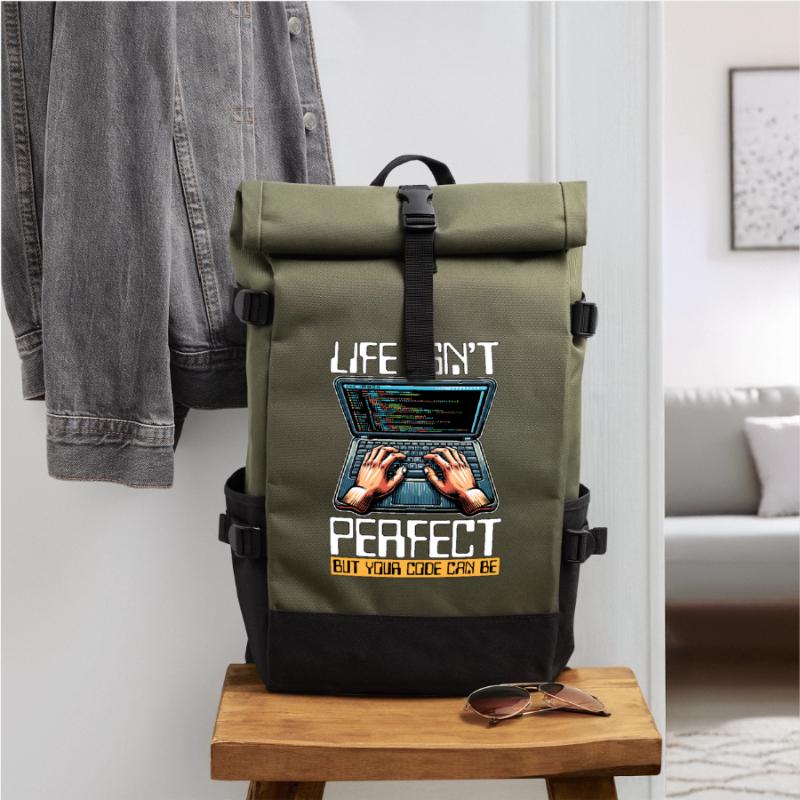 Coder Life Isn't Perfect But Your Code Developer Roll Top Backpack