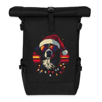 Border Collie with Santa Hat and Sunglasses - Roll Top Backpack - black - Front