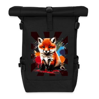Fuchs Füchse Kinder Kind - Rolltop Rucksack - Schwarz - Vorne