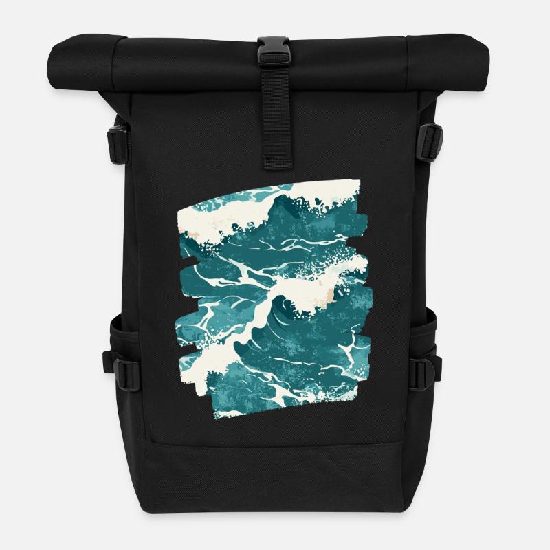 Wellen und Meer - Rolltop Rucksack - Schwarz