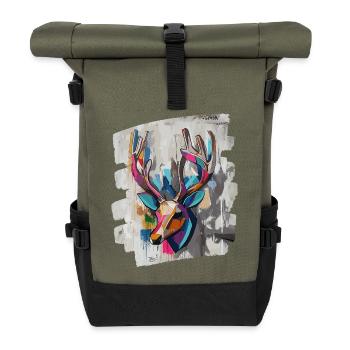 Deer with antlers - Roll Top Backpack - olive/black - Front