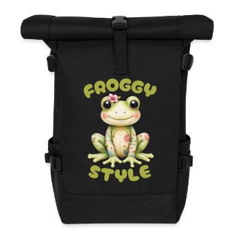 Froggy Style - Cute Frog - Roll Top Backpack - black - Front