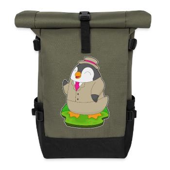 Penguin Groom Suit Wedding - Roll Top Backpack - olive/black - Front