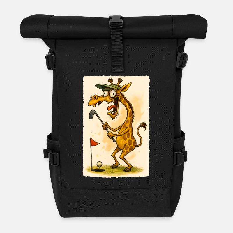 Girafe de golf dans Cartoon Madness - Drôle d’animal - Sac à dos roll top - noir