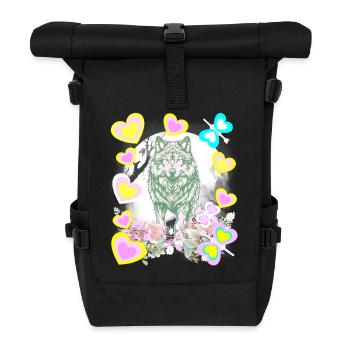 Vintage Retro Wolf Wölfe Kinder Märchen mystisch - Rolltop Rucksack - Schwarz - Vorne