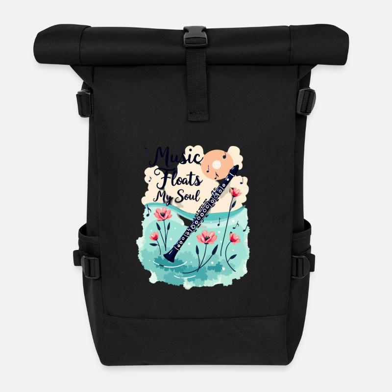 Klarinette mit Blumen - Music floats my soul - Rolltop Rucksack - Schwarz