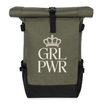 Frauen Power GRL PWR Girl Patriarchat Feminismus - Rolltop Rucksack - Olive/Schwarz - Vorne
