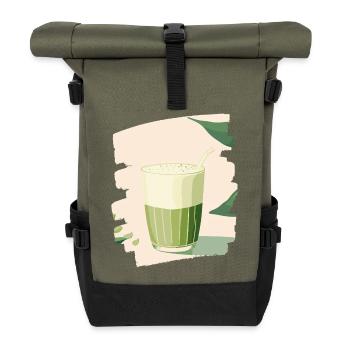 Matcha Latte Liebhaber Grüntee - Rolltop Rucksack - Olive/Schwarz - Vorne