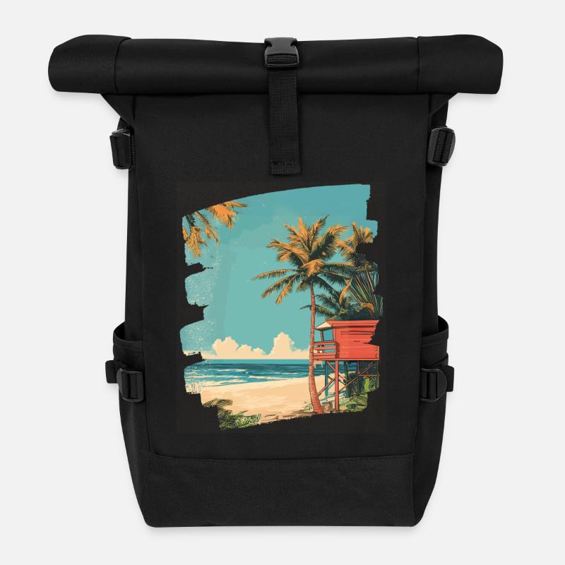 Plage Palmiers Soleil Été - Sac à dos roll top - noir