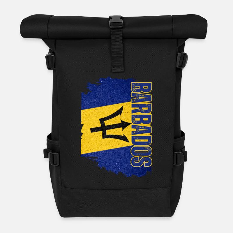 Aufrechte Barbados-Flagge, ich liebe Barbados - Rolltop Rucksack - Schwarz
