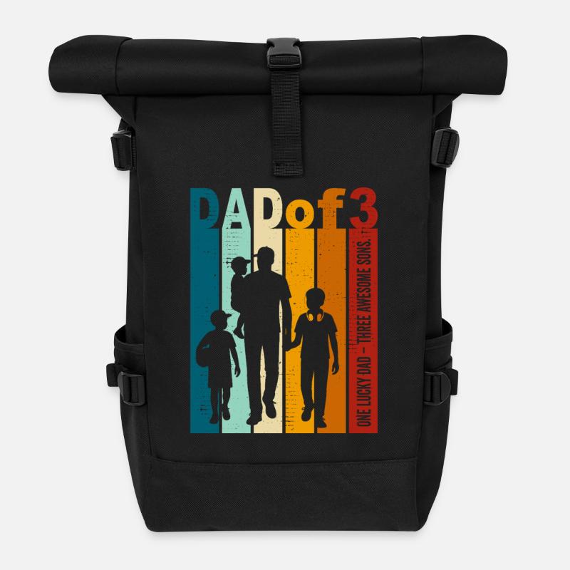 Papa & 3 Söhne Geschenk Design zum Vatertag - Rolltop Rucksack - Schwarz