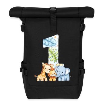 Dschungeltiere Kinder 1 Jahr Geburtstag Geschenk - Rolltop Rucksack - Schwarz - Vorne