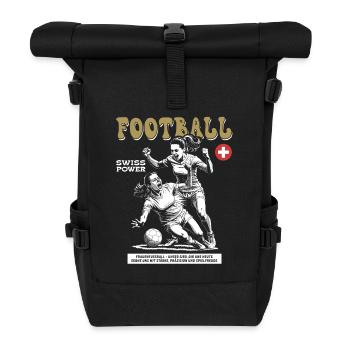 Einsatz mit Herz: Schweizer Frauenfußball Shirt - Rolltop Rucksack - Schwarz - Vorne