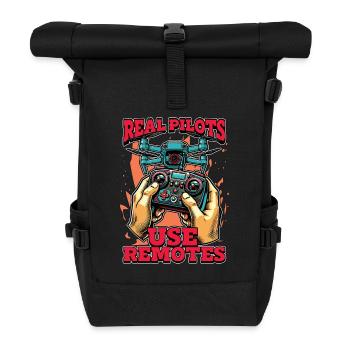 Drone Enthusiast Real Pilots Use Remotes Aviation - Roll Top Backpack - black - Front