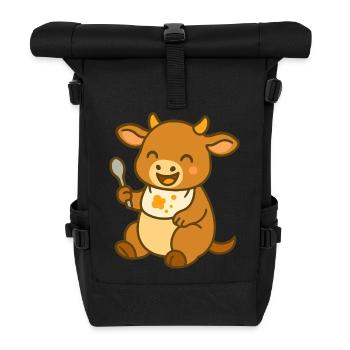 Veau avec bavoir et joie de manger - Sac à dos roll top - noir - Devant