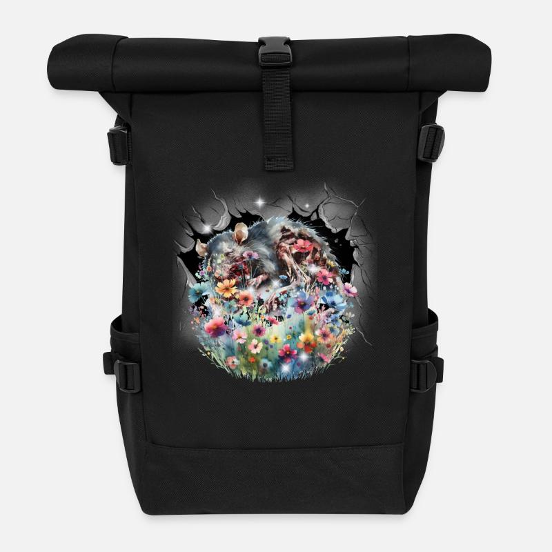 Souris souris rat fleurs fleur nature environnement - Sac à dos roll top - noir