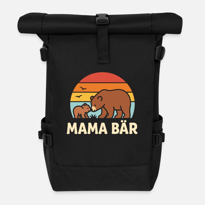Mama Bär Retro Sonnenuntergang süßes Mutter Kind - Rolltop Rucksack - Schwarz